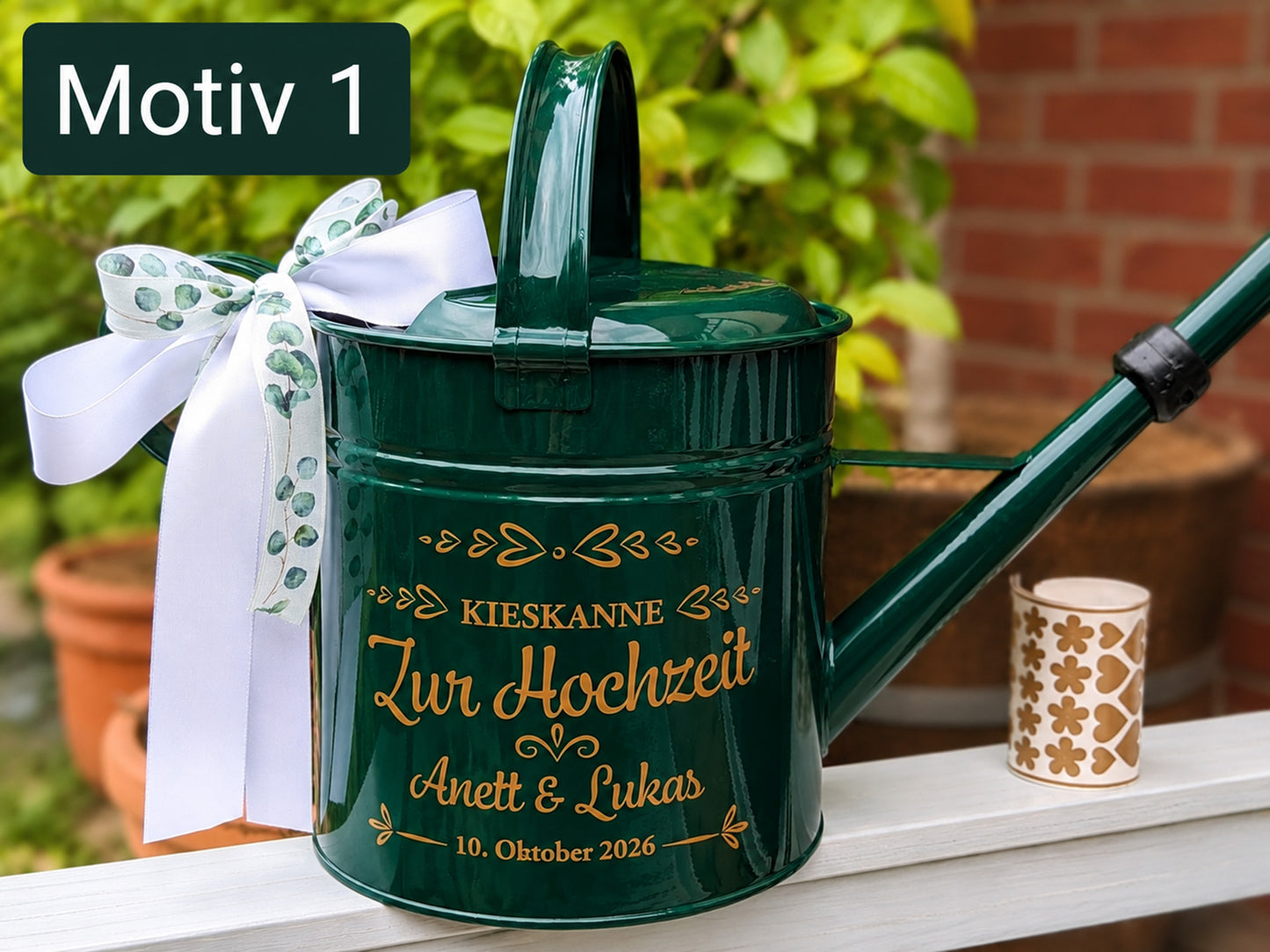 Personalisierte Kießkanne Grünes Metall