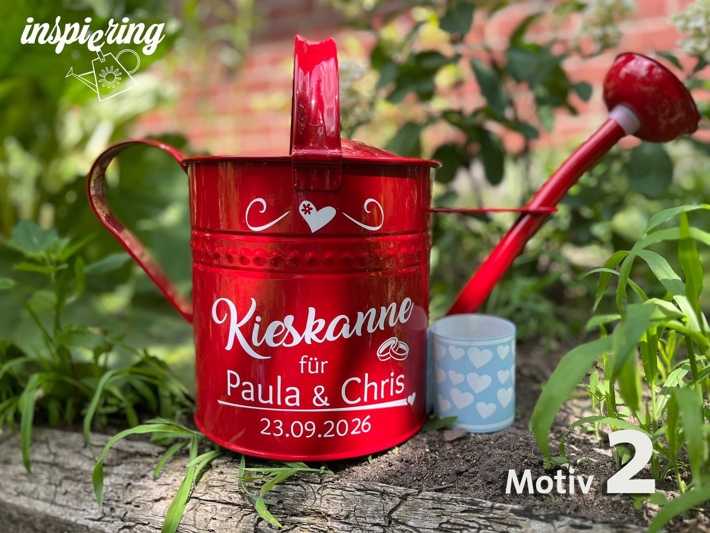 Personalisierte Kieskanne Rot Metall