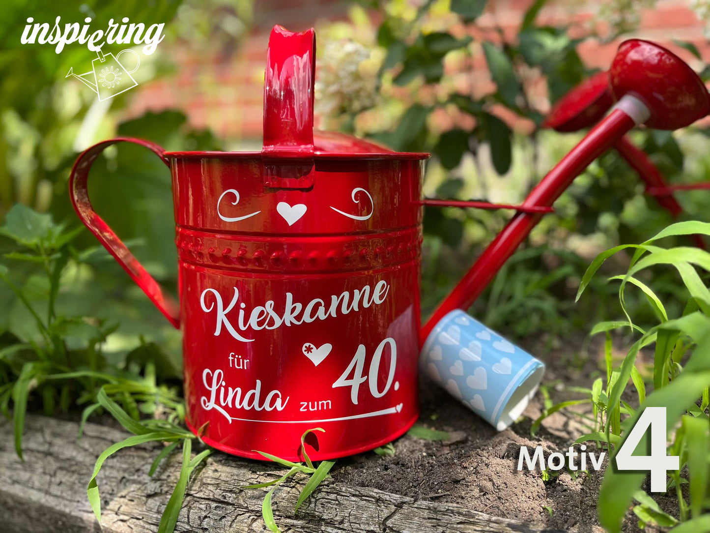 Personalisierte Kieskanne Rot Metall