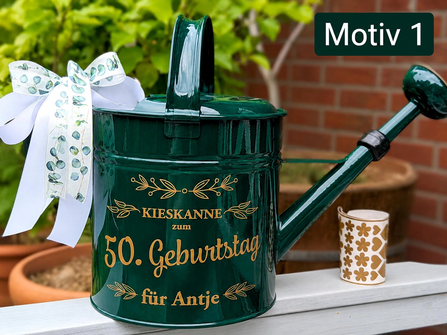 Personlasierte Kießkanne Grünes Metall